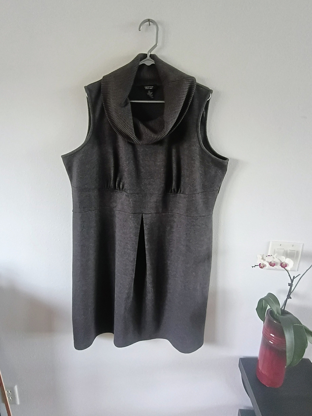 Spense Woman 20W Charcoal Cowl Neck Tunic Sleeveless Stretch Knit Top Plus Size